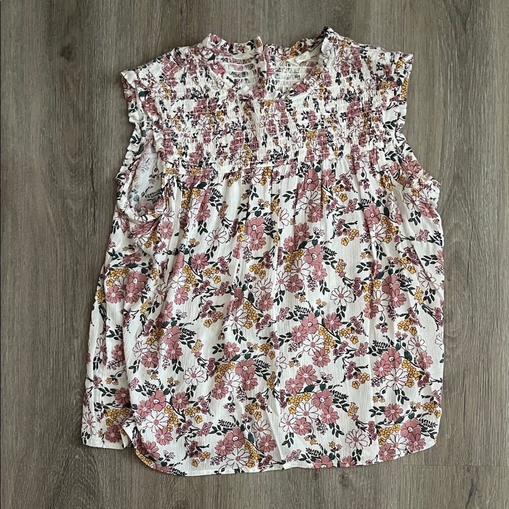 Caslon Floral Ruffle Blouse - Pink and White